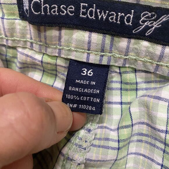 Chase Edward Plaid Golf Shorts Men's Sz 36 Lime Green Performance Golf Preppy - Picture 4 of 9